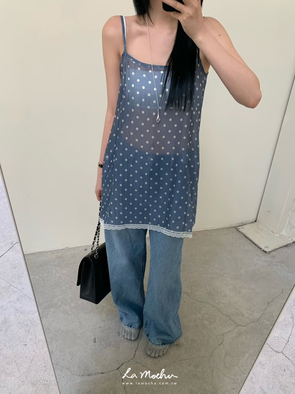 細肩點點蕾絲短洋裝